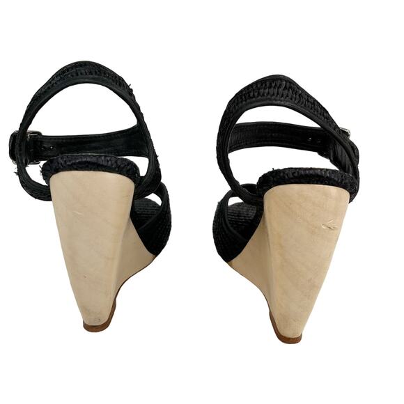 Loeffler Randall Valentine Wedges 10 Black Woven Open Toe Sandals - Picture 3 of 11